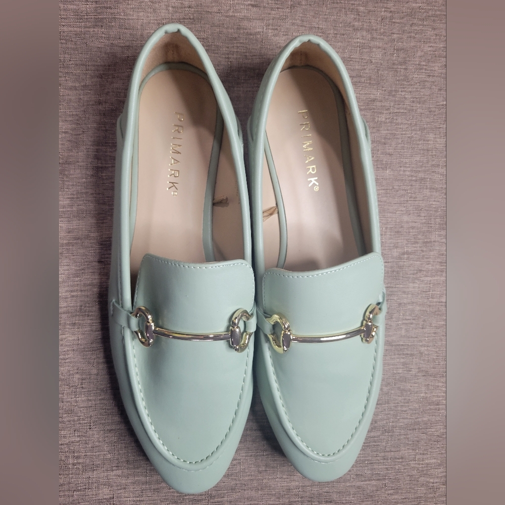 Primark Mint Loafers with Gold Accents